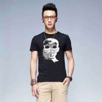 唐狮 男式 男前胸骷髅插画印花T恤613211022406(黑色M)