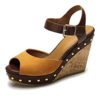 CAMEL/骆驼女 厚底坡跟铆钉潮鞋81013605橙色37