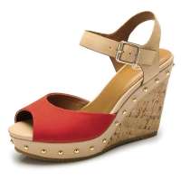 CAMEL/骆驼女 厚底坡跟铆钉潮鞋81013605红色37