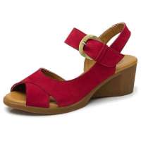 CAMEL/骆驼女 休闲坡跟露趾女鞋81036608红色35