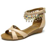 CAMEL/骆驼女 波西米亚风坡跟鞋81506600杏色38