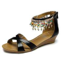 CAMEL/骆驼女 波西米亚风坡跟鞋81506600黑色37