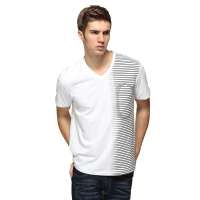 红豆相思鸟男装时尚休闲V领条纹短袖T恤XT13906(W01白色175/92A)
