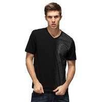 红豆相思鸟男装时尚休闲V领条纹短袖T恤XT13906(S10黑色170/88A)