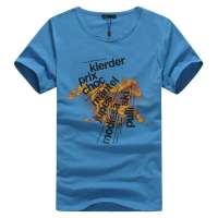 欧榜男装全棉圆领短袖印花T恤烈焰驹11087(天空蓝/S)