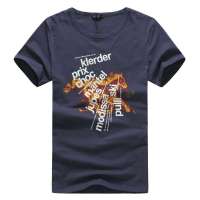 欧榜男装全棉圆领短袖印花T恤烈焰驹11087(紫青/XL)