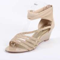 ST&SAT星期六杏色绒面羊皮/杏色弹力布时尚女装凉鞋SS22S51L0154杏色35