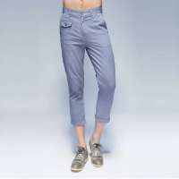 唐狮 男式 男撞色扣子修身小脚休闲九分裤613212093407(浅蓝32)