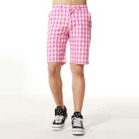 唐狮 男式 男休闲色织格子短裤111211092403(玫红30)