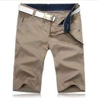 笛凡/DF男装纯色全棉休闲直筒短裤小鹿奔腾刺绣XK871(卡其色/36)