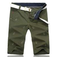 笛凡/DF男装纯色全棉休闲直筒短裤小鹿奔腾刺绣XK871(绿色/36)