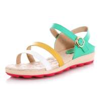 皮尔世绅简约拼色搭扣头层牛皮休闲舒适平跟凉鞋A53822绿色36码