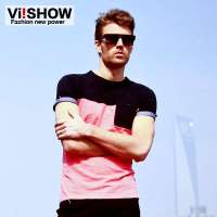 viishow 圆领潮男拼色时尚短袖T恤男TD113(红色/M)