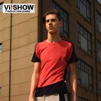 viishow 休闲修身圆领男士短袖T恤TD117(红色/XXL)
