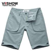 viishow 欧美风直筒口袋装饰潮男纯色男士休闲短裤KD035(浅灰蓝/31)