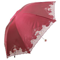 天堂386E花之心语黑胶晴雨伞酱红