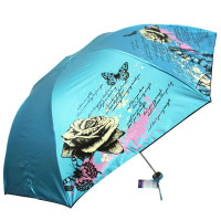天堂3308E宁静逸夏黑涤彩胶三折超轻晴雨伞灰兰
