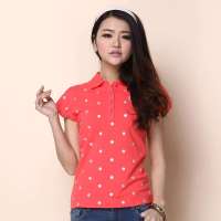 艾夫斯 女英伦学院波点泡泡袖短袖POLO衫21222122008(洋红/L)