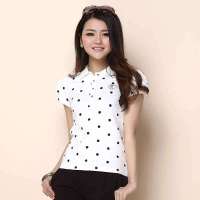 艾夫斯 女英伦学院波点泡泡袖短袖POLO衫21222122008(本白/XL)