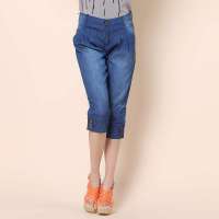 艾夫斯 女欧美帅气水洗牛仔中裤21222228011(浅牛仔蓝/25)