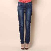 艾夫斯 女韩版简约OL百搭小脚牛仔裤21222218019(深牛仔蓝/29)