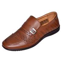 金猴头层牛皮镂空透气男凉鞋JHQ3829土黄40