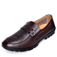 金猴头层牛皮镂空透气男凉皮鞋JHQ3834棕色40