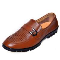 金猴头层牛皮镂空透气男凉皮鞋JHQ3835土黄42