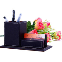 巴巴罗莎精品皮质笔筒名片座办公时尚创意笔筒咖针