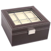 巴巴罗莎欧式皮质时尚简洁六格手表盒咖针