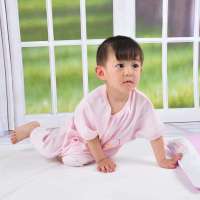 龙之涵纯棉印花短袖分腿睡袋L码粉红色