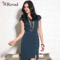 千路短袖蕾丝真丝连衣裙(湖兰/100)