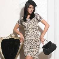 千路立体浮线短袖真丝连衣裙(花色黑/100)