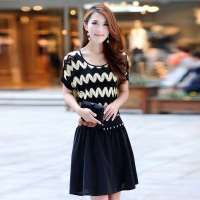 圣加婧韩版名媛假两件修身连衣裙带腰带XXL