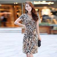 圣加婧豹纹包臀短袖连衣裙 韩版性感修身XXL