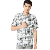 红豆男装时尚休闲直筒翻领格子短袖T恤HDETS3020(S10黑色180/96A)