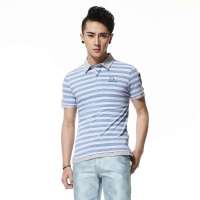 唐狮 男式 条纹衬衫领polo衫111211026101(雾蓝XL)