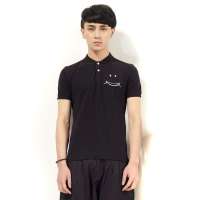 唐狮 男式 短袖净色笑脸POLO衫112211026403(黑色L)