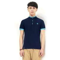 唐狮 男式 短袖净色小立领POLO衫112211026405(藏青M)