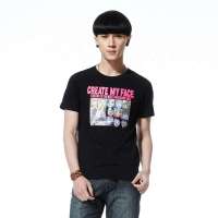 唐狮 男式 圆领印花恤衫111211022011(黑色L)