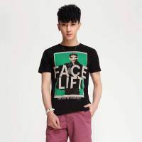 唐狮 男式 圆领印花恤衫111211022015(黑色M)