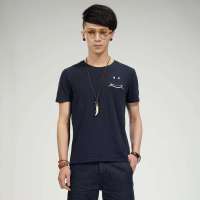 唐狮 男式 雅致竹节素色笑脸印花Tee112211022443(藏青S)