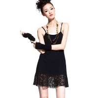 七格格 女装OTHERMIX女装蕾丝边吊带连衣裙12B10109(蕾丝黑色/M)