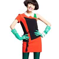 七格格 女装OTHERMIX裙子新款女裙红黑拼接一字领连衣裙22B2233(拼接/XL)