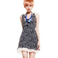 七格格 女装OTHERMIX夏蕾丝花边雪纺裙吊带连衣裙12B20242(黑色/M)