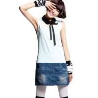 七格格 女装OTHERMIX弹力长款无袖牛仔拼接连衣裙女22A1220(牛仔蓝/S)