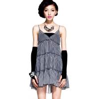 七格格 女装OTHERMIX蛋糕式拼接无袖V领吊带连衣裙12B20172(藏青色/XL)