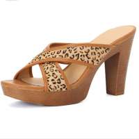 哈森夏季新品女鞋休闲时尚豹纹高跟女拖鞋HM29002豹纹马毛/杏色/人造革/土黄色37