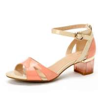 卡迪娜/kadina夏季新款头层牛皮拼色女凉鞋欧美女鞋KM39913头层牛皮/粉红色/奶白色37