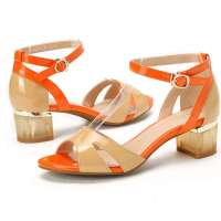 卡迪娜/kadina夏季新款头层牛皮拼色女凉鞋欧美女鞋KM39913头层牛皮/香槟色/橙色36